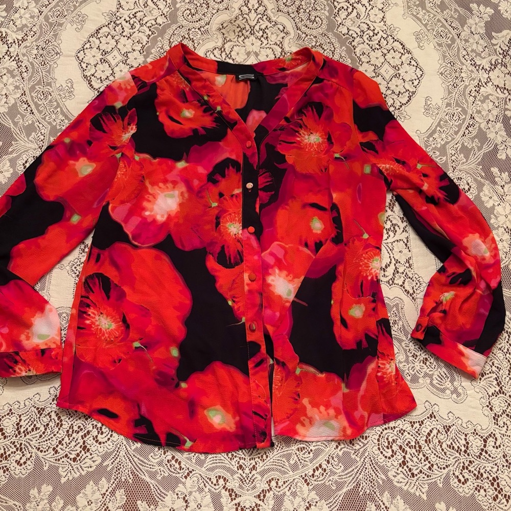 red flower print blouse